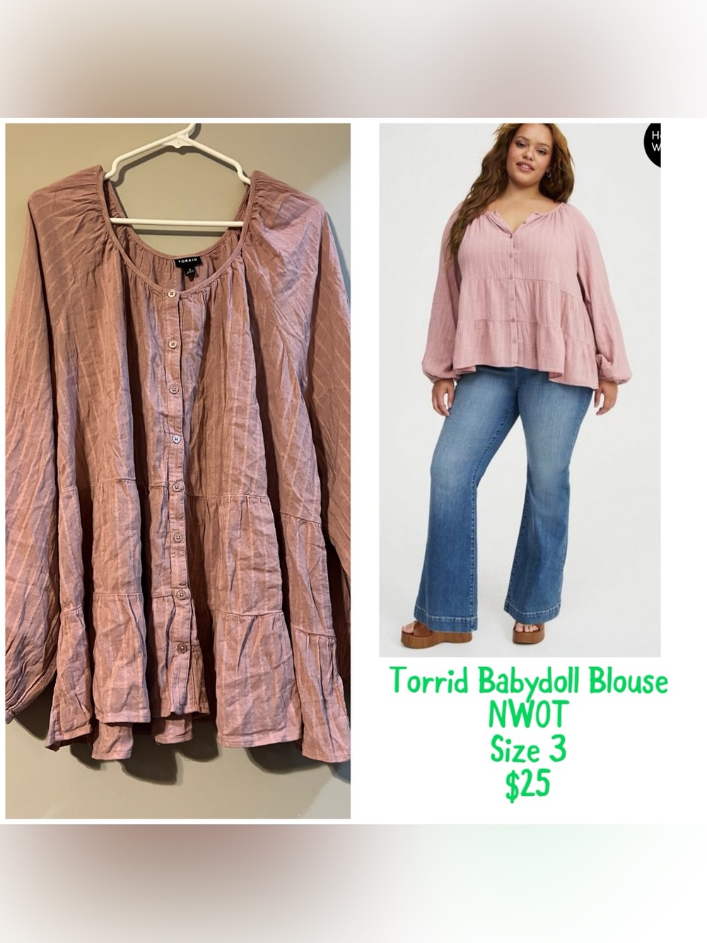 torrid Dusty Rose Babydoll Button-Front Blouse